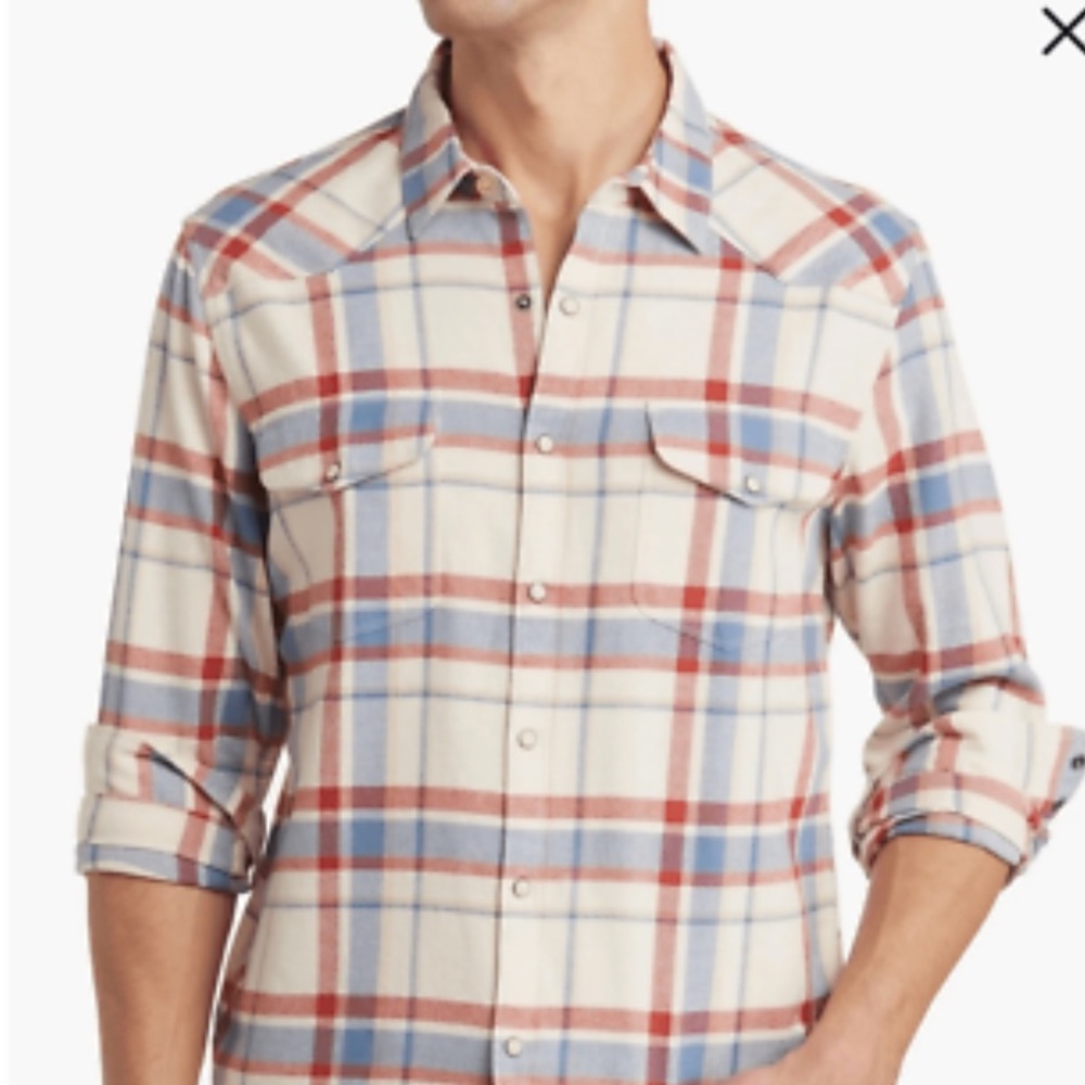 Lucky Brand Shirt Red Blue Plaid Pearl Snap...Adult S